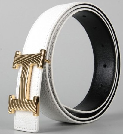Hermes 2014 Classic Stripe Leather Reversible Belt White/Black W